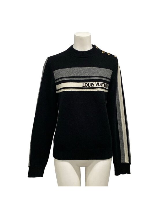 Louis Vuitton Sweaters - Louis Vuitton Long Sleeve Sweater XS Intarsia Signature Black Gray White